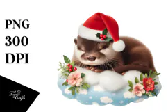 Cute Baby Otter Sleeping on a Cloud PNG Product Image 1