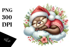 Cute Baby Otter Sleeping on a Cloud PNG Product Image 1