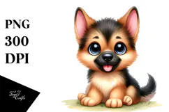 Watercolor Baby Cartoon German Shepherd PNG Product Image 1