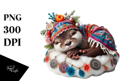Boho Baby Otter Sleeping on the Cloud PNG Product Image 1