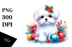 Vibrant Maltese with Christmas Decorations, PNG Product Image 1