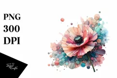 Abstract Pastel Wooden Stained Poppy PNG Product Image 1