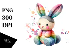Colorful Pastel Bunny on Splashy Background PNG Product Image 1