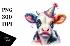 Baby Cow with Party Hat, PNG Product Image 3