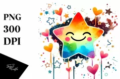 Colorful Smiling Star with Hearts PNG Product Image 1