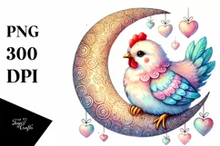 Colorful Chicken on Moon, Digital PNG Product Image 1