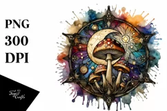 Wooden Stained Mystical Celestial Mushroom Watercolor Product Image 1
