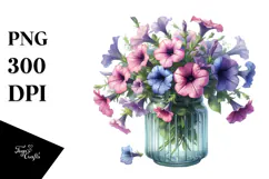Jar Large Petunia Watercolor | Sublimation | Clipart Product Image 1