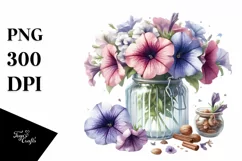 Watercolor Jar with Large Tulip and Vibrant Petunia | Product Image 3