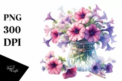 Jar Large Petunia Watercolor | Sublimation | Clipart Product Image 3