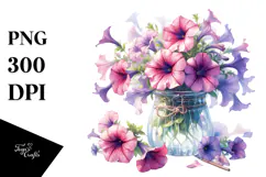Jar Large Petunia Watercolor | Sublimation | Clipart Product Image 1