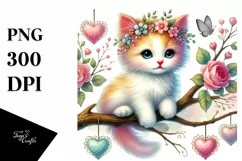 Colorful Kitten on Tree Branch, Digital PNG Product Image 1