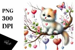 Colorful Kitten on Tree Branch, Digital PNG Product Image 1