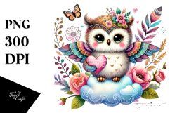 Colorful Owl on Cloud PNG Product Image 1