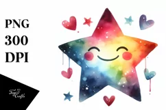 Colorful Smiling Star with Hearts PNG Product Image 1