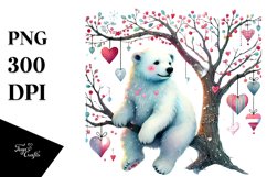 Colorful Adorned Polar Bear on Tree Branch with Hearts PNG Product Image 1
