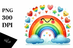 Colorful Smiling Rainbow with Hearts PNG Product Image 1
