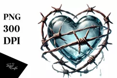 Watercolor Heart with Barbwire PNG Product Image 1