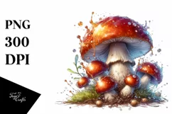 Shiny Mushroom Watercolor Splash PNG Product Image 1
