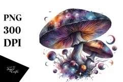 Mystical Celestial Mushroom Watercolor Splash PNG Product Image 3
