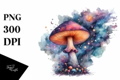 Mystical Celestial Mushroom Watercolor Splash PNG Product Image 1