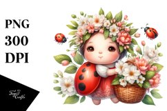 Detailed Watercolor Boho Ladybug with Jasmine Bouquet Product Image 1