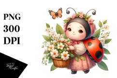 Detailed Watercolor Boho Ladybug with Jasmine Bouquet Product Image 3