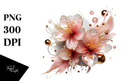 Abstract -Like Cherry Blossom with Golden Insertions PNG Product Image 1