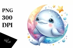 Colorful Baby Beluga Whale with Moon and Stars Clipart Product Image 3