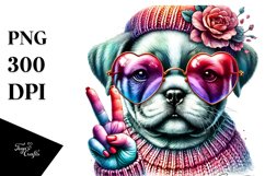 Detailed Colorful Puppy with Heart Sunglasses, PNG Product Image 1