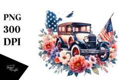 Vintage Car with Flowers, PNG Product Image 1