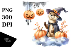 Halloween Otter with Hanging Jack-o'-lanterns, High-Res PNG Product Image 1