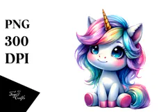 Cute Unicorn with Floral Wreath PNG Product Image 1