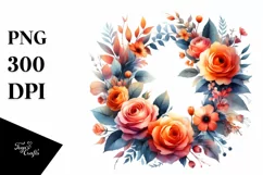 Vibrant Wreath with Orange Roses | Sublimation Clipart Product Image 3
