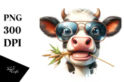 Funny Baby Cow with Sunglasses PNG Product Image 1