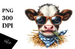 Funny Baby Cow with Sunglasses PNG Product Image 1
