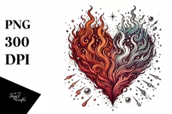 Vintage Hand Drawn Fire & Ice Heart PNG Product Image 1