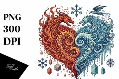 Vintage Hand Drawn Fire & Ice Heart PNG Product Image 1