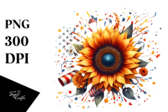 Vintage Sunflower with Confetti in USA Flag Colors, PNG Product Image 1