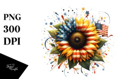 Vintage Sunflower with Confetti in USA Flag Colors, PNG Product Image 1