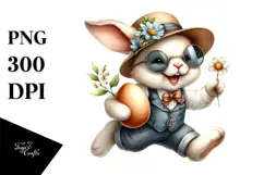 Watercolor Smiling Bunny with Vintage Hat PNG Product Image 1