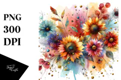 Colorful Sunflower with Gold, PNG Product Image 1