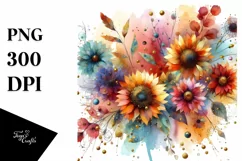 Colorful Sunflower with Gold, PNG Product Image 3