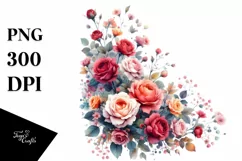 Colorful Red Rose Floral Frame PNG Product Image 3