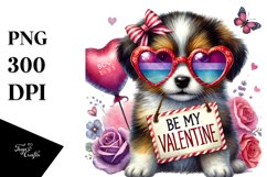 Puppy with Heart Sunglasses &quot;Be My Valentine&quot; PNG Product Image 1