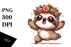 Adorable Cartoon Sloth with Flower Crown Product Image 1
