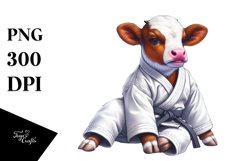 Baby Cow in Martial Artist's Gi, Colorful PNG Product Image 3