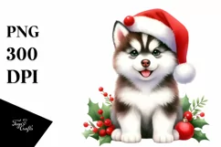 Siberian Husky with Santa Hat, High-Res PNG Product Image 3