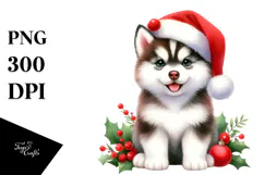 Siberian Husky with Santa Hat, High-Res PNG Product Image 1