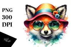 Layered Cute Fox Sunglasses Sun Watercolor Clipart Product Image 3